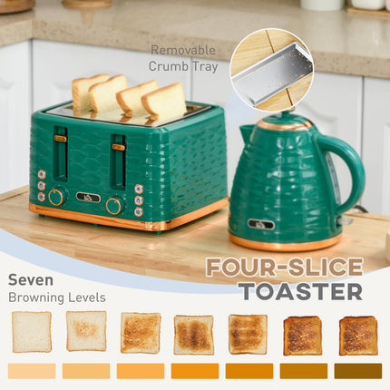 Rapid Boil 1.7L Kettle and 4 Slice Toaster Set - Green