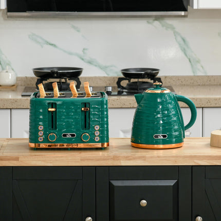 Rapid Boil 1.7L Kettle and 4 Slice Toaster Set - Green