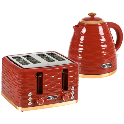 2 Piece 1.7L Kettle and 4-Slice Toaster Set 3000W Rapid Boil - Red