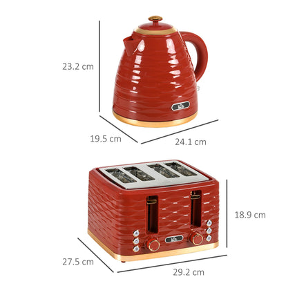2 Piece 1.7L Kettle and 4-Slice Toaster Set 3000W Rapid Boil - Red