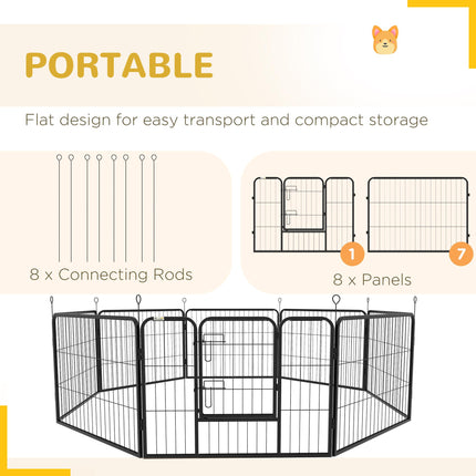 Steel 8 Panel Dog PlayPen for Small Dogs - Black