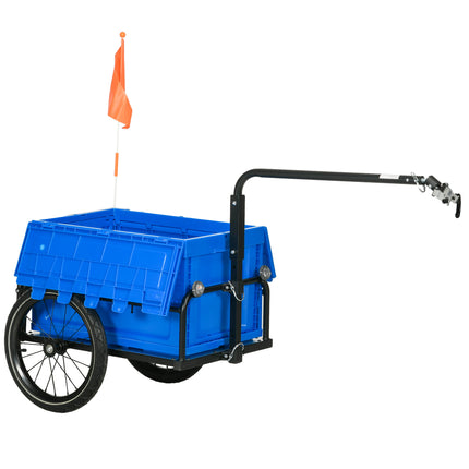 Steel Bike Cargo Trailer with 65L Foldable Storage Box, Reflectors, 40KG Load Capacity - Blue