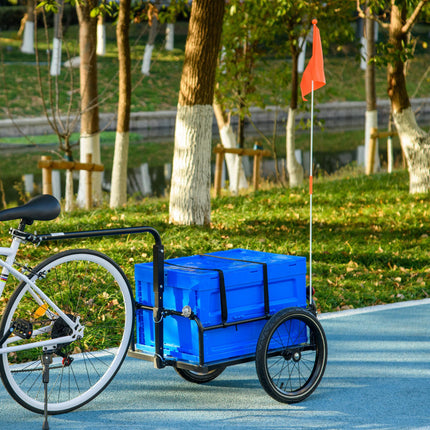 Steel Bike Cargo Trailer with 65L Foldable Storage Box, Reflectors, 40KG Load Capacity - Blue