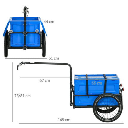 Steel Bike Cargo Trailer with 65L Foldable Storage Box, Reflectors, 40KG Load Capacity - Blue