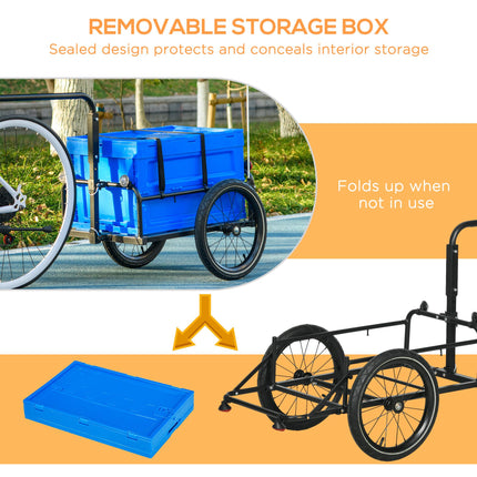 Steel Bike Cargo Trailer with 65L Foldable Storage Box, Reflectors, 40KG Load Capacity - Blue