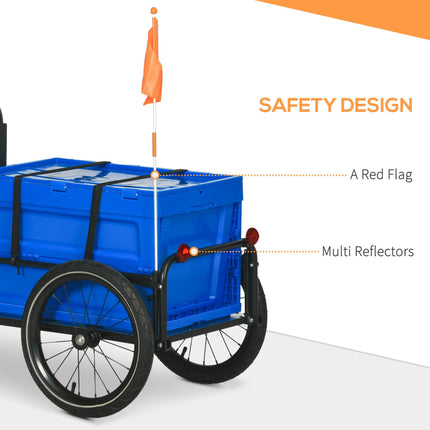 Steel Bike Cargo Trailer with 65L Foldable Storage Box, Reflectors, 40KG Load Capacity - Blue