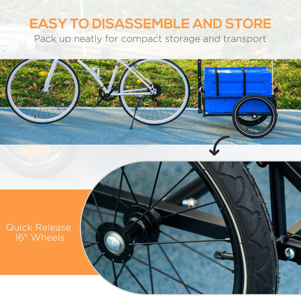 Steel Bike Cargo Trailer with 65L Foldable Storage Box, Reflectors, 40KG Load Capacity - Blue