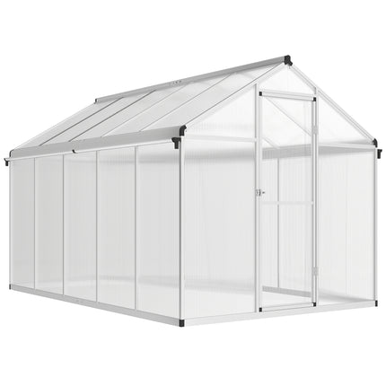 10 x 6ft Aluminium Polycarbonate Greenhouse Set with Rain Gutters - Clear