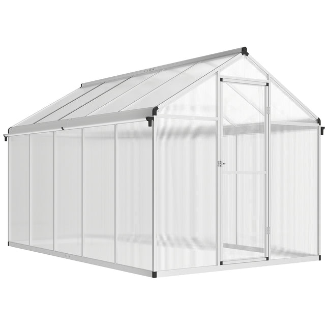 10 x 6ft Aluminium Polycarbonate Greenhouse Set with Rain Gutters - Clear