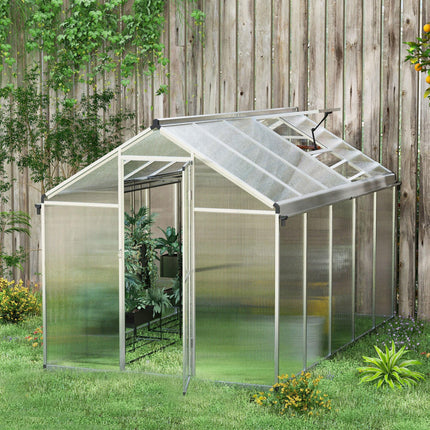 10 x 6ft Aluminium Polycarbonate Greenhouse Set with Rain Gutters - Clear