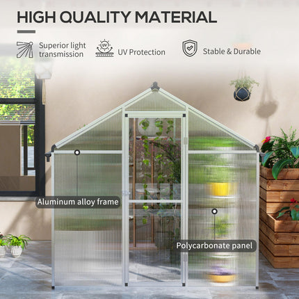 10 x 6ft Aluminium Polycarbonate Greenhouse Set with Rain Gutters - Clear