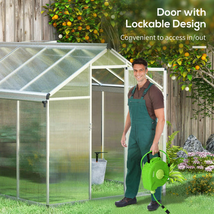 10 x 6ft Aluminium Polycarbonate Greenhouse Set with Rain Gutters - Clear