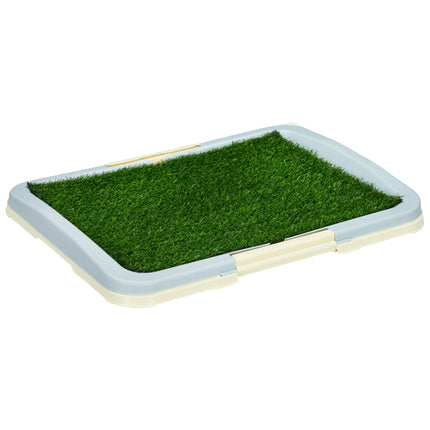 Puppy Training Pad Indoor Portable with Artificial Grass, Grid Panel & Tray 63x48.5cm - Blue White Green