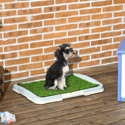 Puppy Training Pad Indoor Portable with Artificial Grass, Grid Panel & Tray 63x48.5cm - Blue White Green