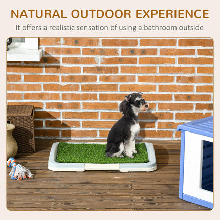 Puppy Training Pad Indoor Portable with Artificial Grass, Grid Panel & Tray 63x48.5cm - Blue White Green