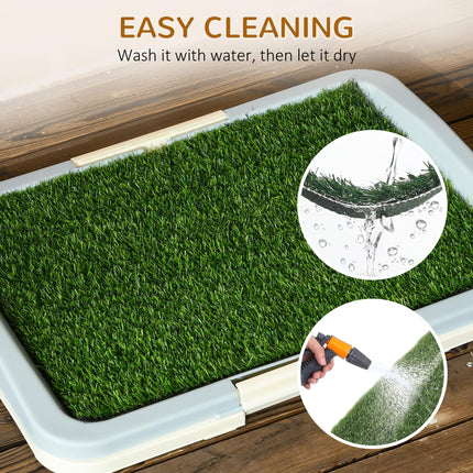 Puppy Training Pad Indoor Portable with Artificial Grass, Grid Panel & Tray 63x48.5cm - Blue White Green
