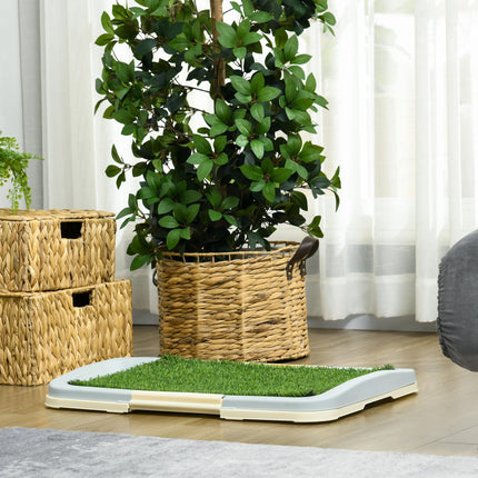 Puppy Training Pad Indoor Portable with Artificial Grass, Grid Panel & Tray 63x48.5cm - Blue White Green