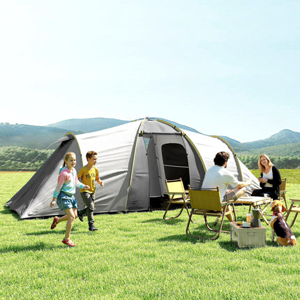 4 Person Waterproof Tunnel Tent with Two Bedrooms and Vestibule - Green