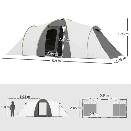 4 Person Waterproof Tunnel Tent with Two Bedrooms and Vestibule - Green