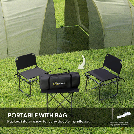 4 Person Waterproof Tunnel Tent with Two Bedrooms and Vestibule - Green