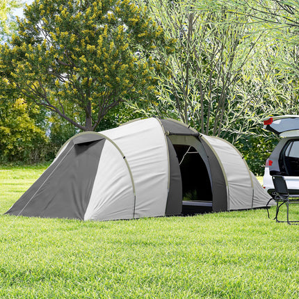 4 Person Waterproof Tunnel Tent with Two Bedrooms and Vestibule - Green