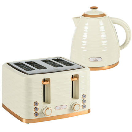 2 Piece 3000W Electric Kettle and 4-Slice Toaster Set with Browning Controls - Beige