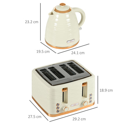 2 Piece 3000W Electric Kettle and 4-Slice Toaster Set with Browning Controls - Beige