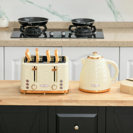 2 Piece 3000W Electric Kettle and 4-Slice Toaster Set with Browning Controls - Beige