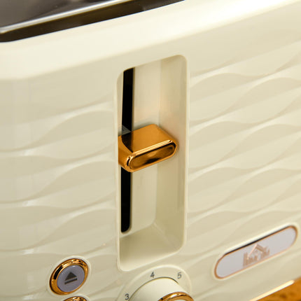 2 Piece 3000W Electric Kettle and 4-Slice Toaster Set with Browning Controls - Beige