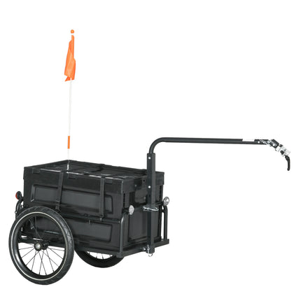 Steel Bike Trailer with 65L Foldable Cargo Box, Reflectors, 40KG Load Capacity - Black