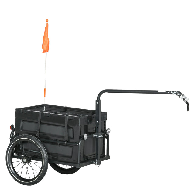 Steel Bike Trailer with 65L Foldable Cargo Box, Reflectors, 40KG Load Capacity - Black