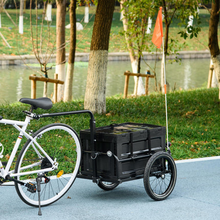 Steel Bike Trailer with 65L Foldable Cargo Box, Reflectors, 40KG Load Capacity - Black