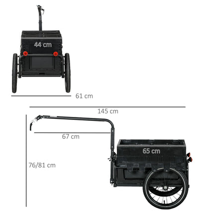 Steel Bike Trailer with 65L Foldable Cargo Box, Reflectors, 40KG Load Capacity - Black
