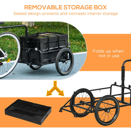 Steel Bike Trailer with 65L Foldable Cargo Box, Reflectors, 40KG Load Capacity - Black
