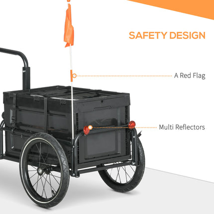 Steel Bike Trailer with 65L Foldable Cargo Box, Reflectors, 40KG Load Capacity - Black