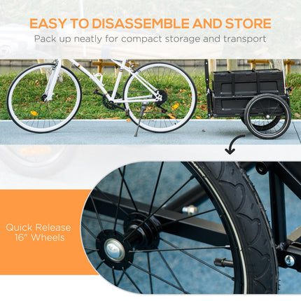 Steel Bike Trailer with 65L Foldable Cargo Box, Reflectors, 40KG Load Capacity - Black