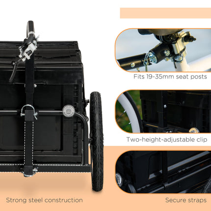 Steel Bike Trailer with 65L Foldable Cargo Box, Reflectors, 40KG Load Capacity - Black