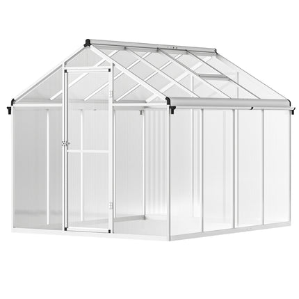 8 x 6ft Polycarbonate Greenhouse with Door and Rain Gutters - Clear
