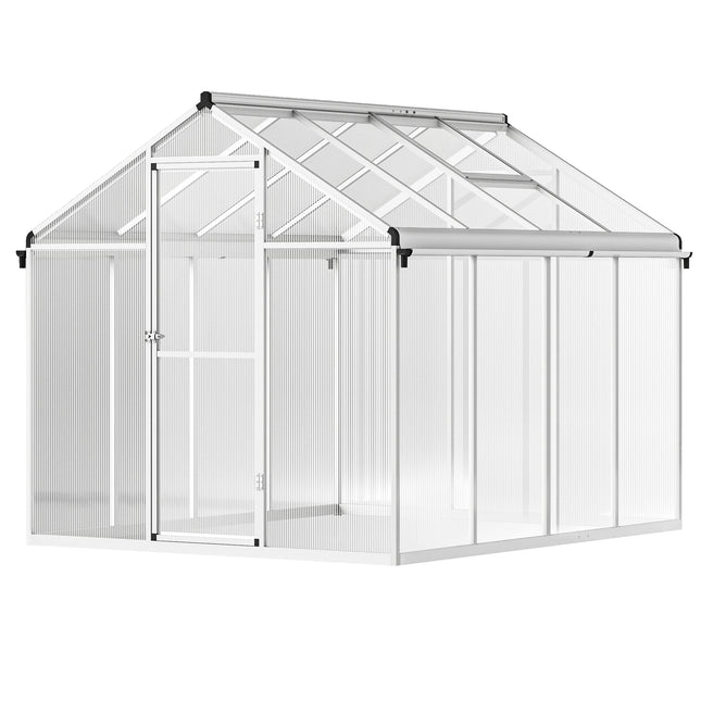 8 x 6ft Polycarbonate Greenhouse with Door and Rain Gutters - Clear