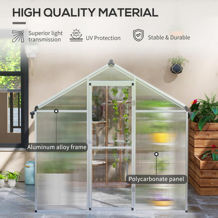 8 x 6ft Polycarbonate Greenhouse with Door and Rain Gutters - Clear
