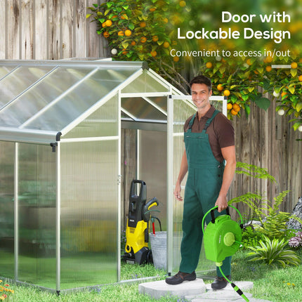 8 x 6ft Polycarbonate Greenhouse with Door and Rain Gutters - Clear