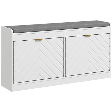 Shoe Storage Bench with Seat, 2 Flip Drawers & 4 Vents for 8 Pairs - White