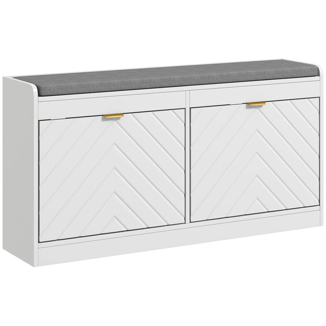 Shoe Storage Bench with Seat, 2 Flip Drawers & 4 Vents for 8 Pairs - White