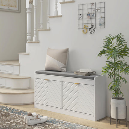 Shoe Storage Bench with Seat, 2 Flip Drawers & 4 Vents for 8 Pairs - White
