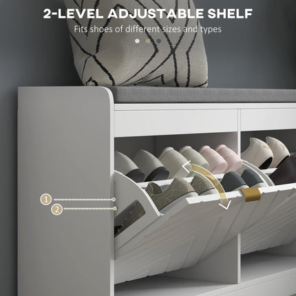 Shoe Storage Bench with Seat, 2 Flip Drawers & 4 Vents for 8 Pairs - White