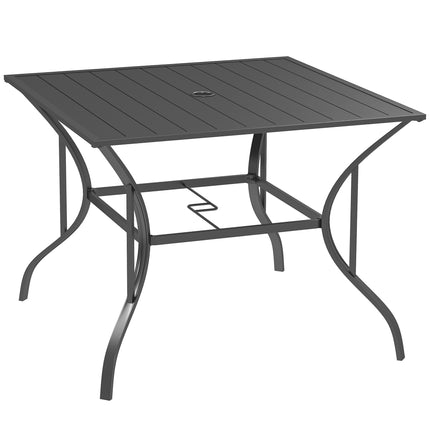 4 Seater Steel Garden Dining Table with Parasol Hole - Dark Grey