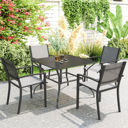4 Seater Steel Garden Dining Table with Parasol Hole - Dark Grey