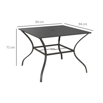4 Seater Steel Garden Dining Table with Parasol Hole - Dark Grey