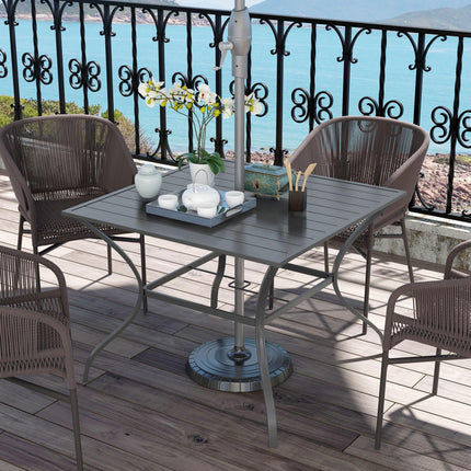 4 Seater Steel Garden Dining Table with Parasol Hole - Dark Grey