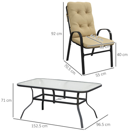 7 Piece Garden Dining Set with Cushioned Armchairs and Tempered Glass Table - Beige